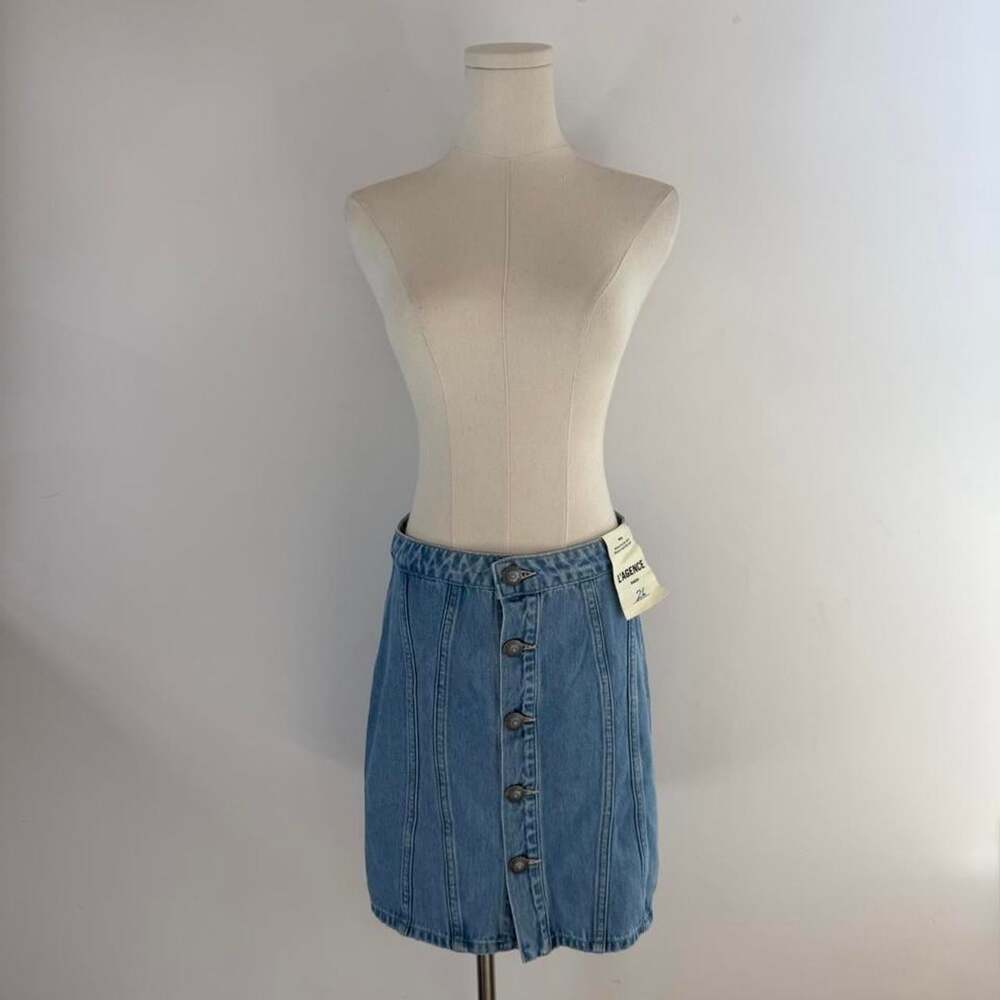 L'Agence Phia Seamed Button Front Mini Skirt | Light Wash Denim Concho Buttons |